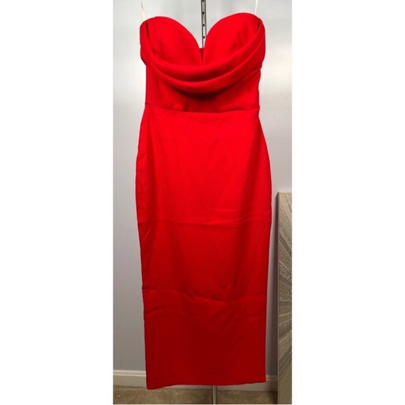 NWT Alex Perry Red Darcy Draped Bustier Sweetheart Midi Dress Size 6 - Picture 6 of 12